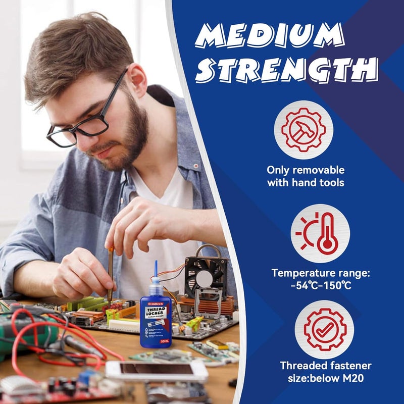 Bondtech Thread Lock Blue and Red, Threadlocker Medium and High Strength, Thread Locker for Nuts, Bolts, Fasteners and Metals, Against Losening and Leakage (Medium-50ml2pack) - Image 4